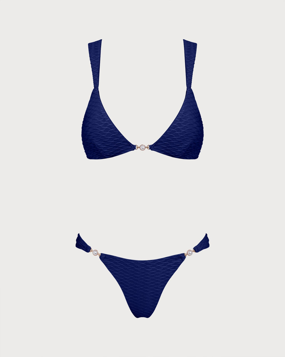Blue Textured Triangle Bikini Set