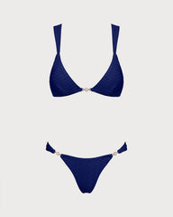 Blue Textured Triangle Bikini Set