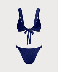Blue Textured Triangle Bikini Set