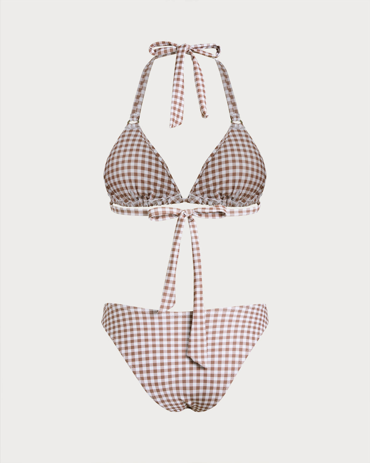 Coffee Plaid Halter Bikini Sets