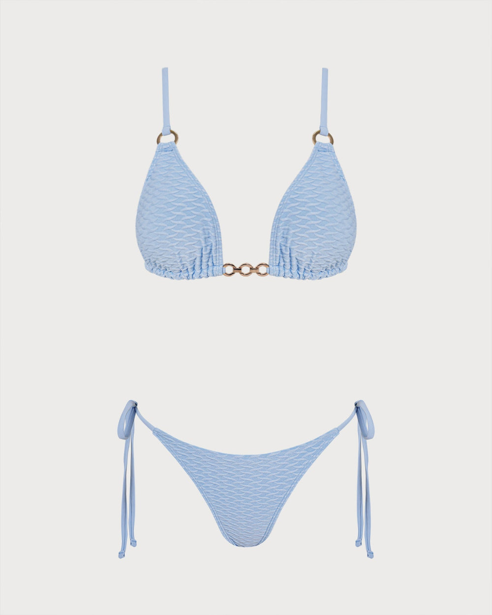 Blue V Neck O-Ring Triangle Bikini Set