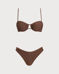 Brown Textured Underwire Bikini Set
