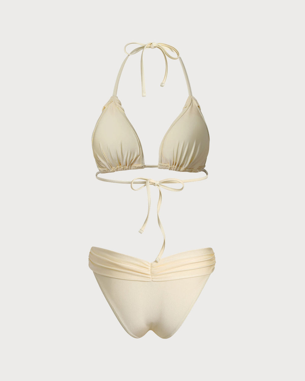 Yellow Ruched Halter Bikini Set