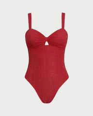 Red V Neck Bralette One Piece Swimwear
