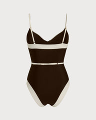Brown V Neck Bralette One Piece