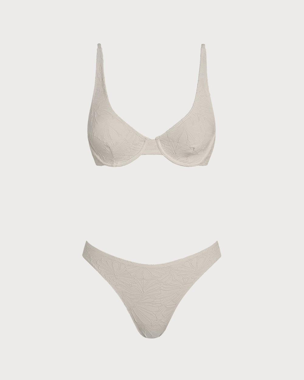 Beige Jacquard Underwire Bikini Set
