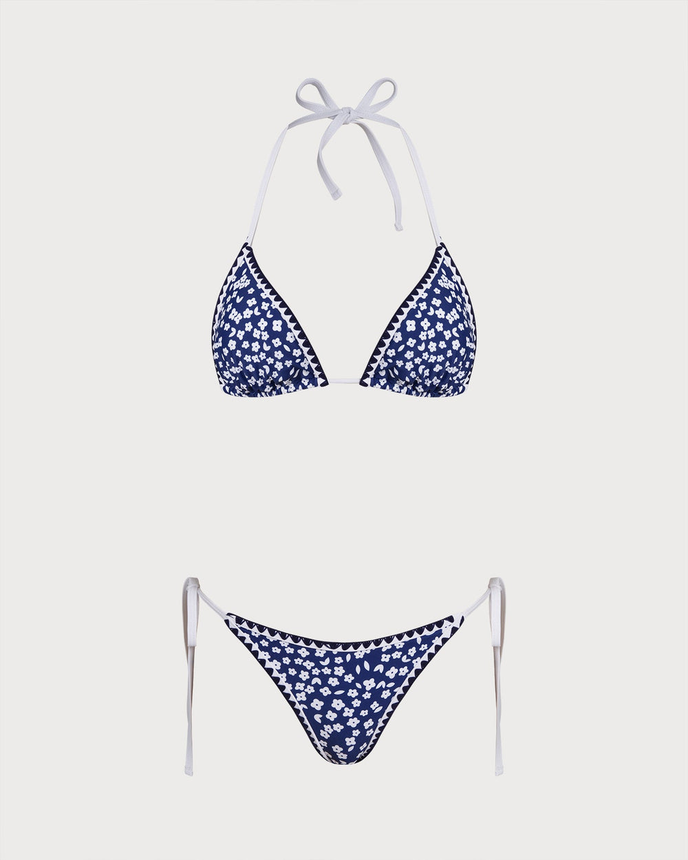 Blue Halter Floral Triangle Bikini Set