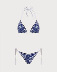 Blue Halter Floral Triangle Bikini Set