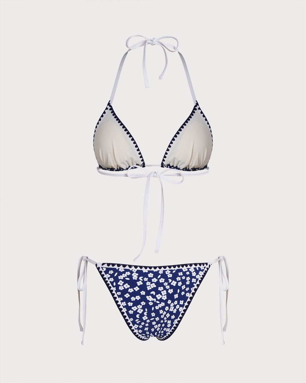 Blue Halter Floral Triangle Bikini Set
