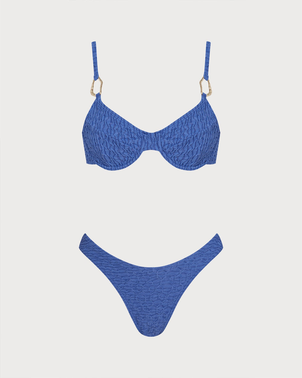 Blue O-Ring Textured Bikini Set