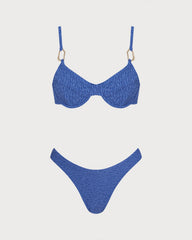 Blue O-Ring Textured Bikini Set