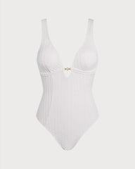 White Textured Cut Out One-Piece