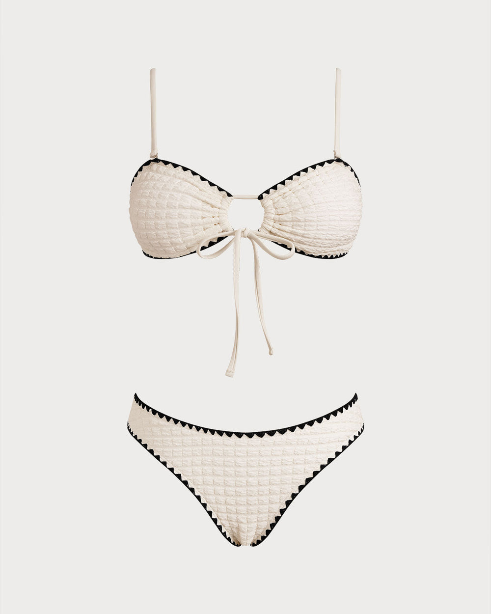 White Contrasting Bandeau Bikini Set