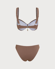 Brown Striped Triangle Bikini Set