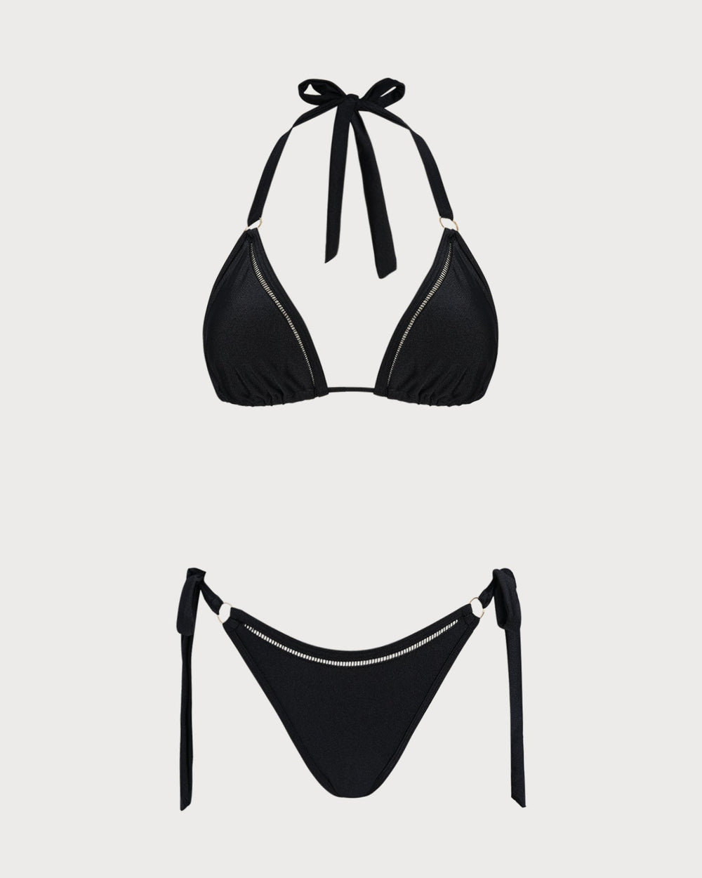 Black Halter O-Ring Triangle Bikini Set
