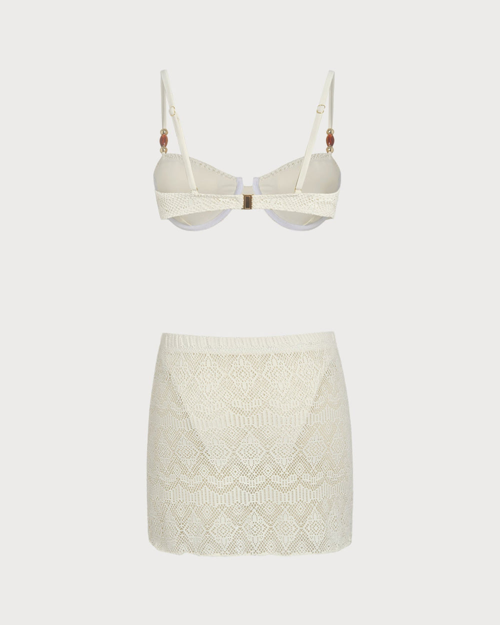 White Textured Underwire Three-Piece Set