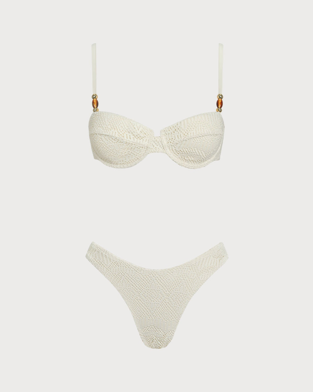 White Textured Underwire Three-Piece Set
