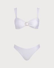 White Sweetheart Neck Drawstring Bikini Sets