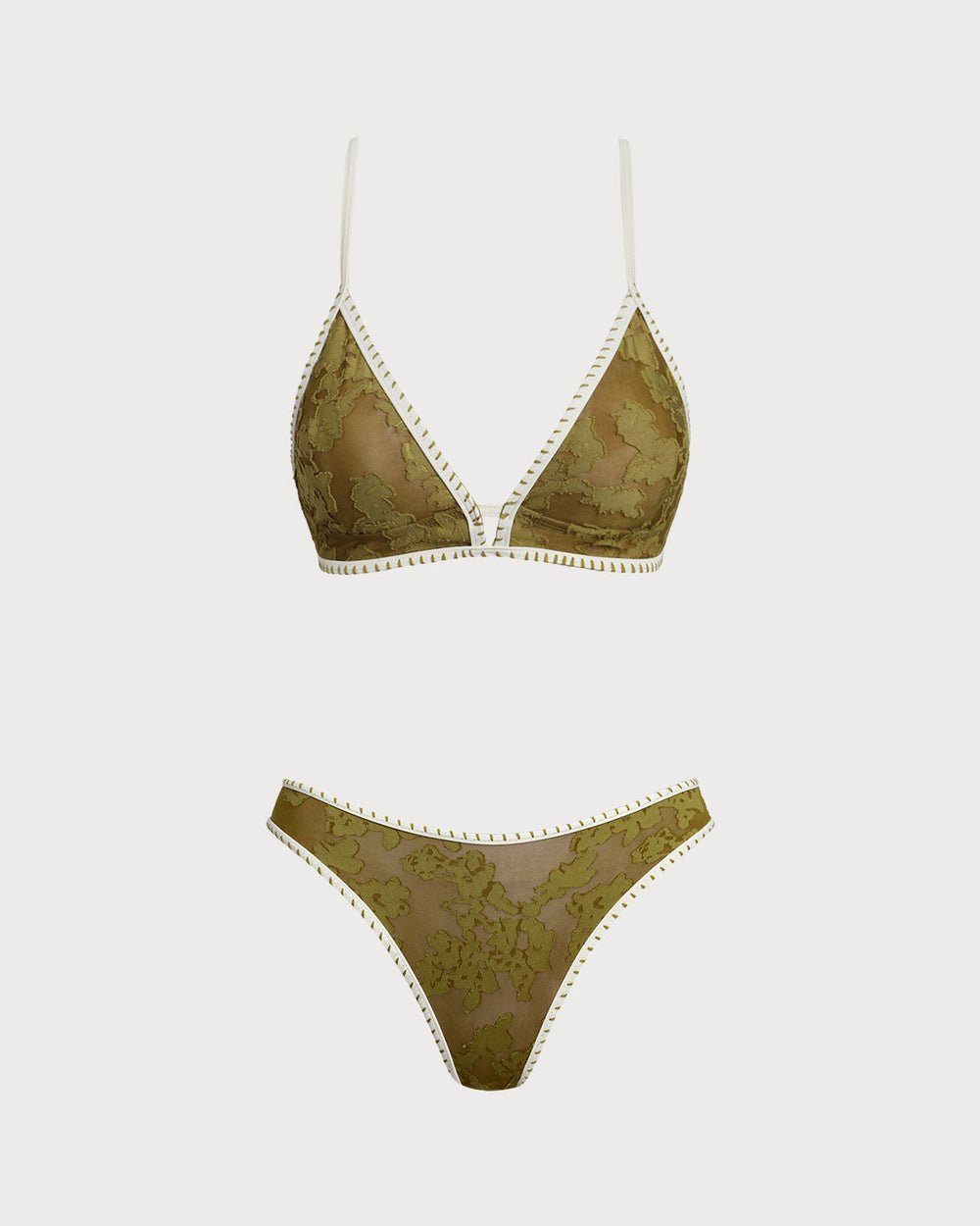 Green Floral Tie-back Triangle Bikini Set