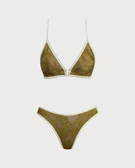 Green Floral Tie-back Triangle Bikini Set