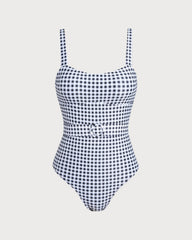 Black Plaid One Piece Swimwear
