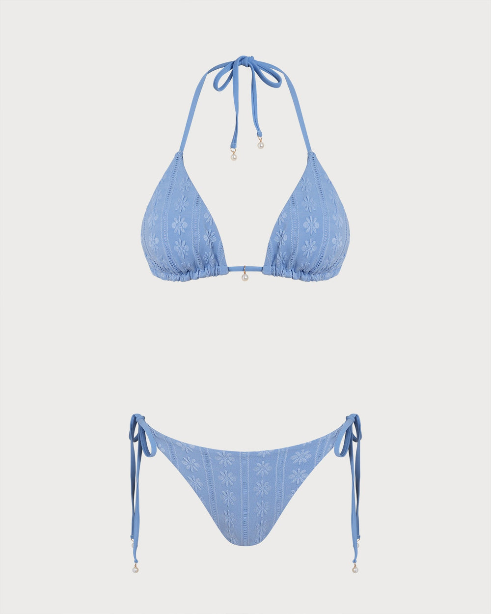 Blue Halter Triangle Reversible Bikini Set