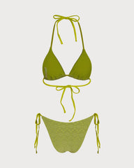Green Textured Triangle Bikini Set