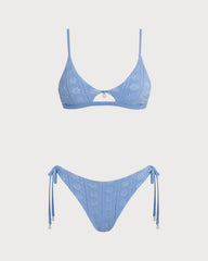 Blue Floral U Neck Triangle Bikini Set
