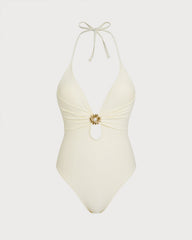 White Halter Bralette One Piece Swimsuit
