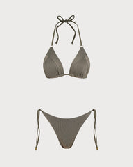 Green Striped Triangle Bikini Set