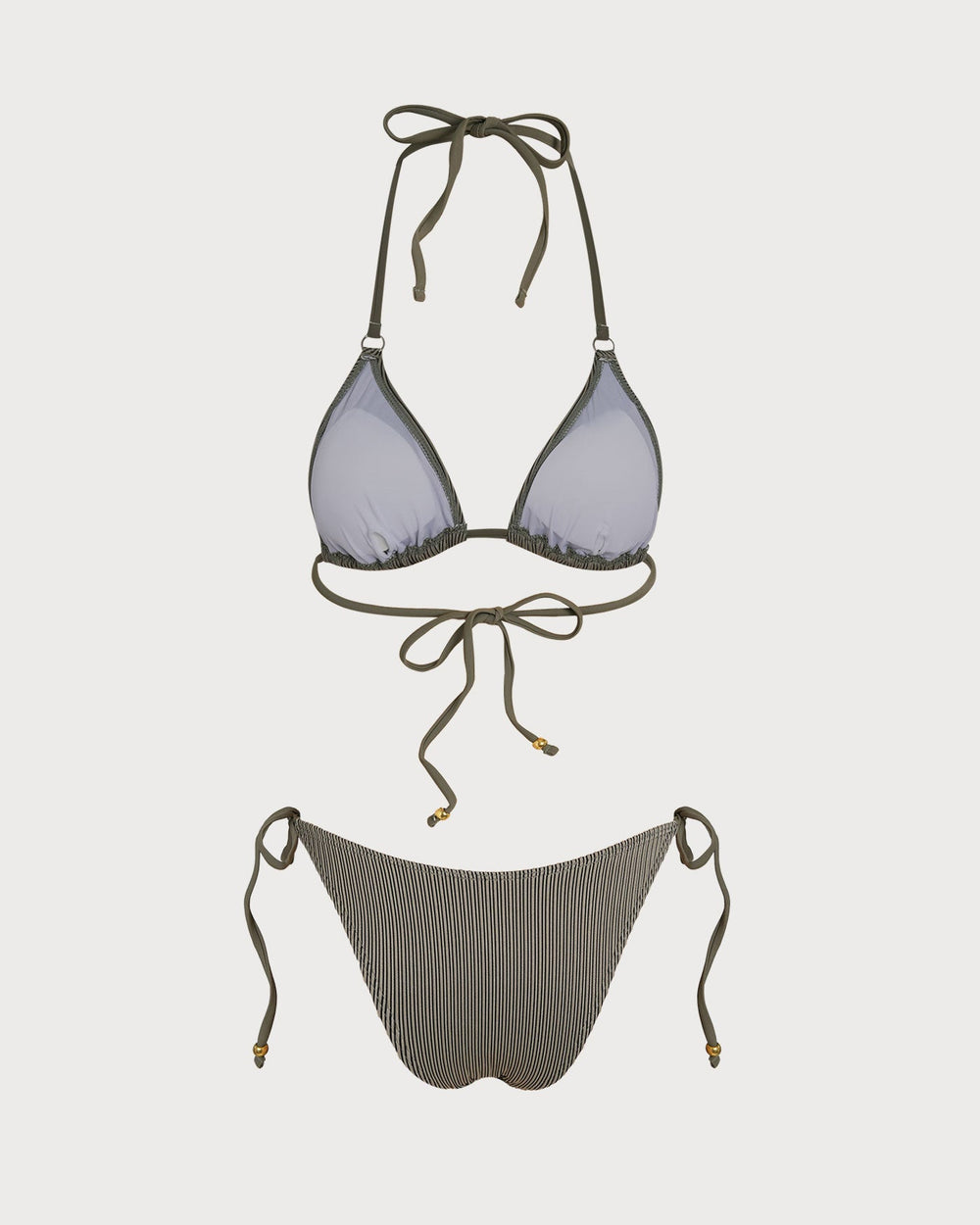Green Striped Triangle Bikini Set