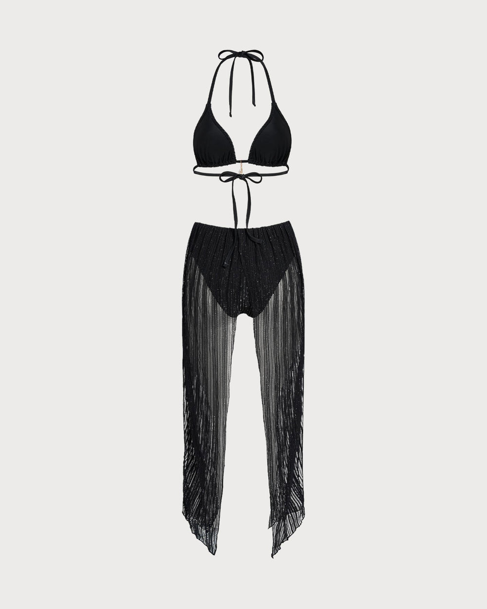 Black Halter Drawstring Triangle Bikini Set