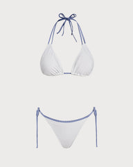 White Halter Contrasting Triangle Bikini Set