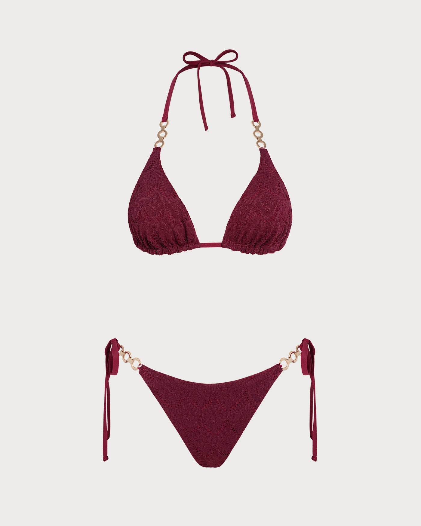 Red Halter Drawstring Reversible Bikini Set