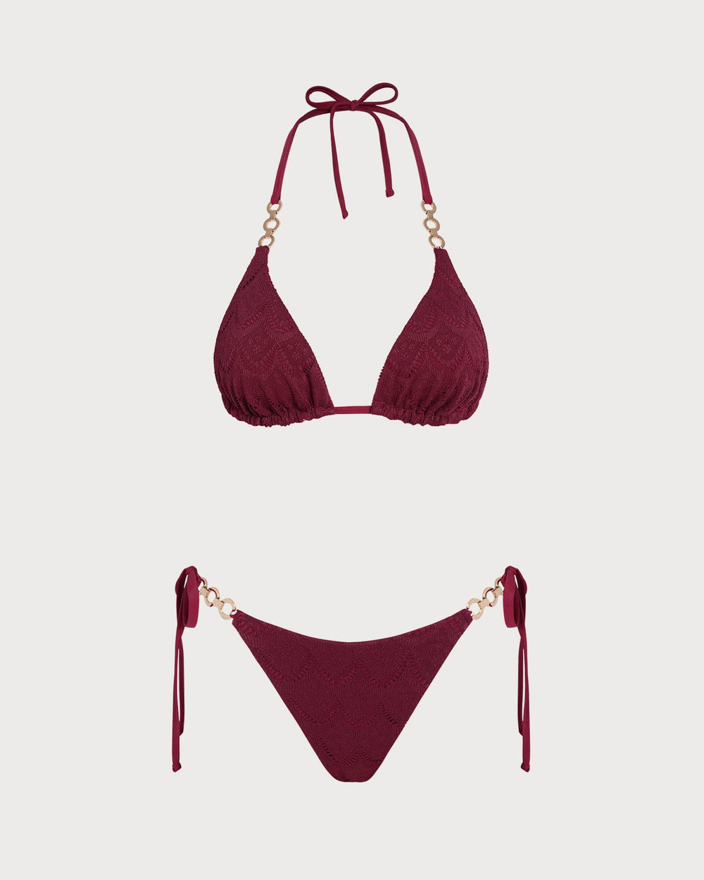 Red Halter Drawstring Reversible Bikini Set