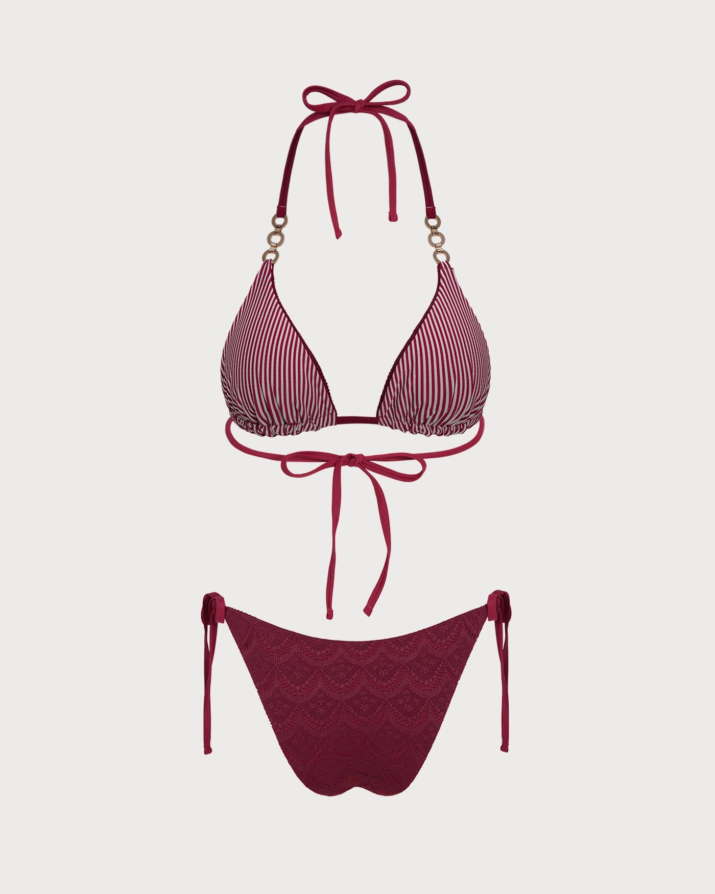 Red Halter Drawstring Reversible Bikini Set