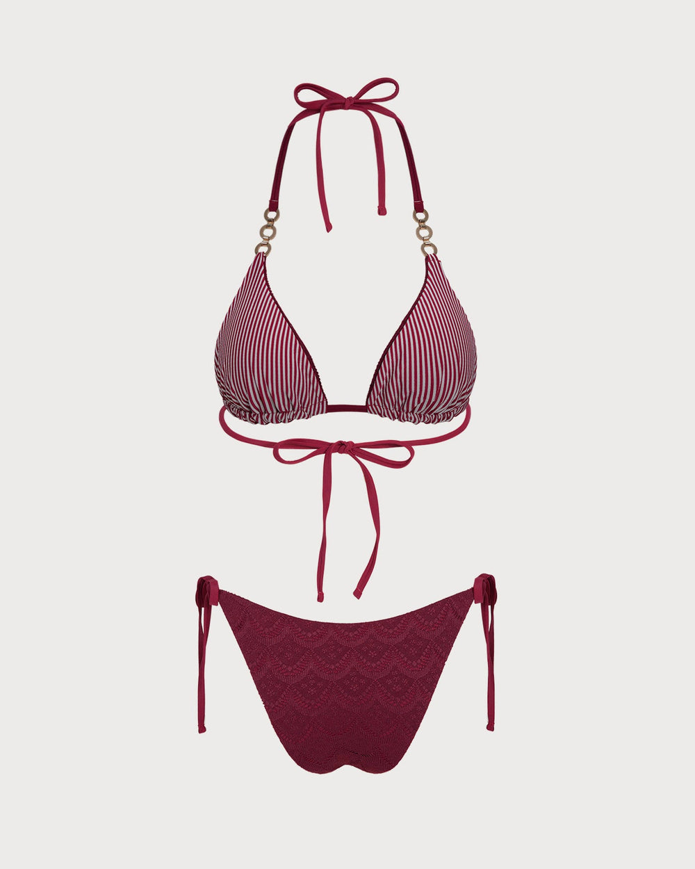 Red Halter Drawstring Reversible Bikini Set