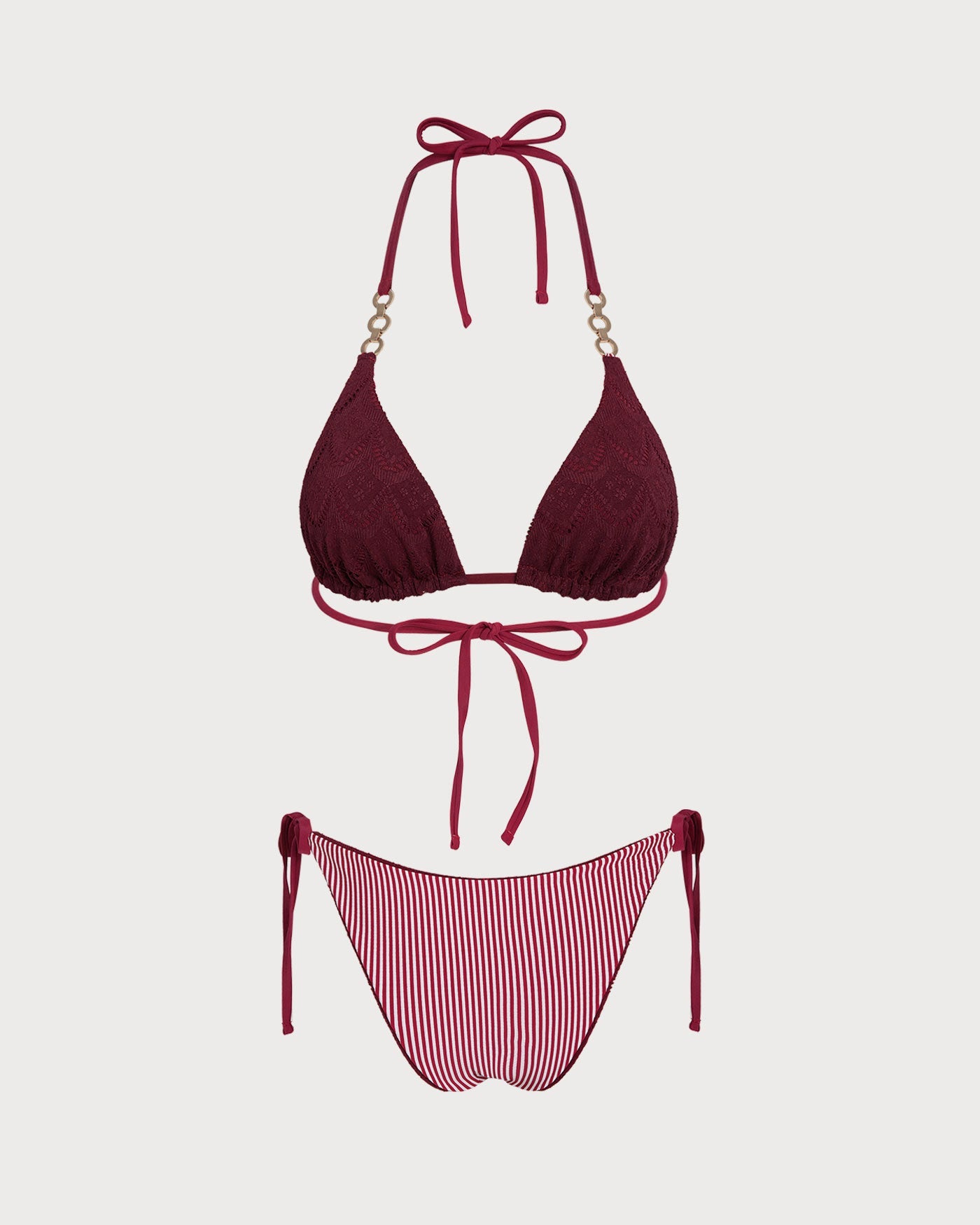 Red Halter Drawstring Reversible Bikini Set