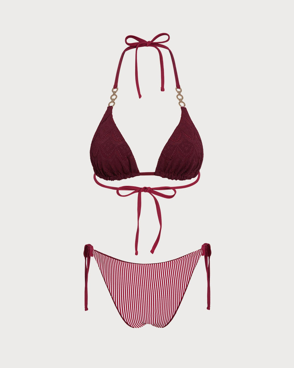 Red Halter Drawstring Reversible Bikini Set