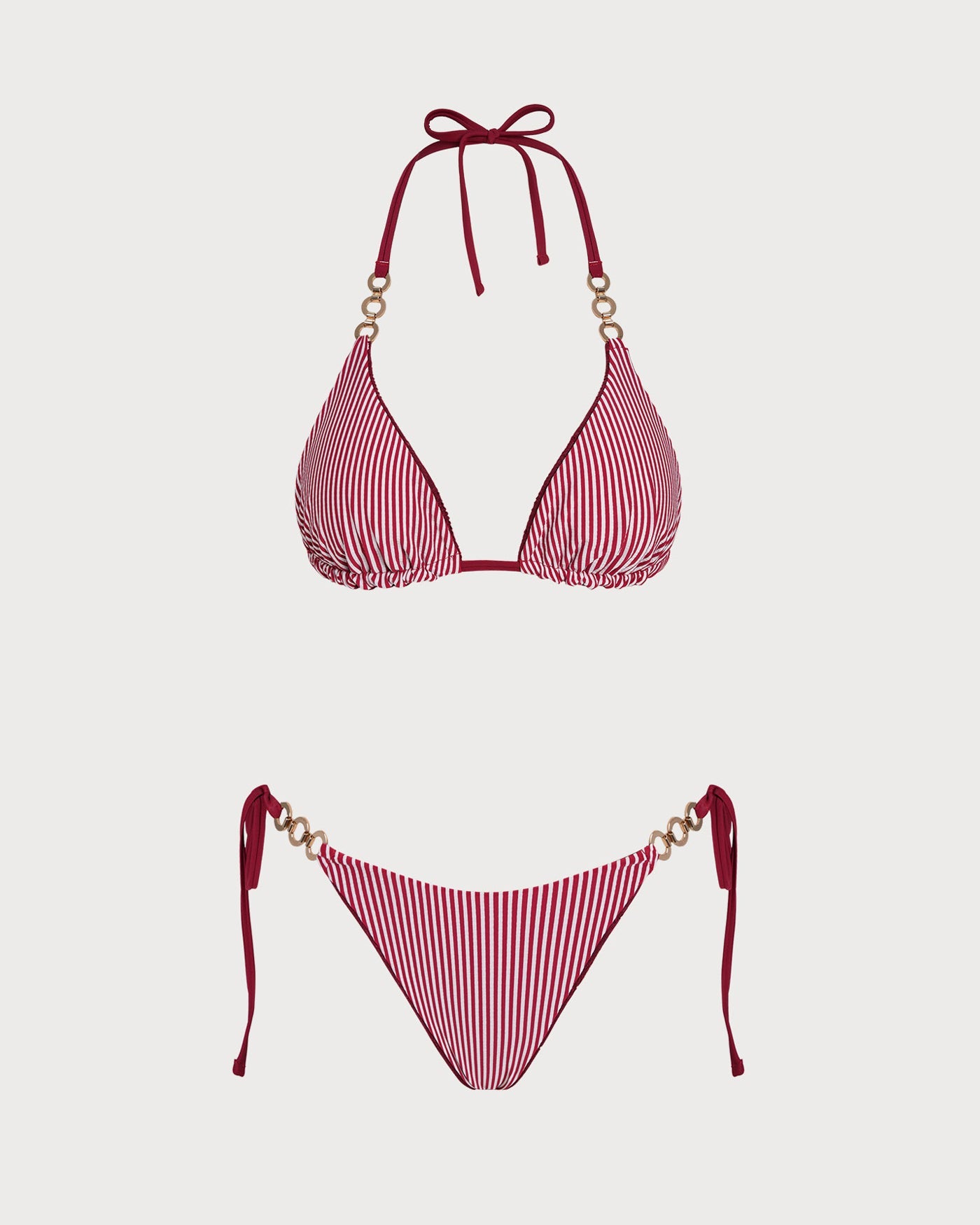 Red Halter Drawstring Reversible Bikini Set