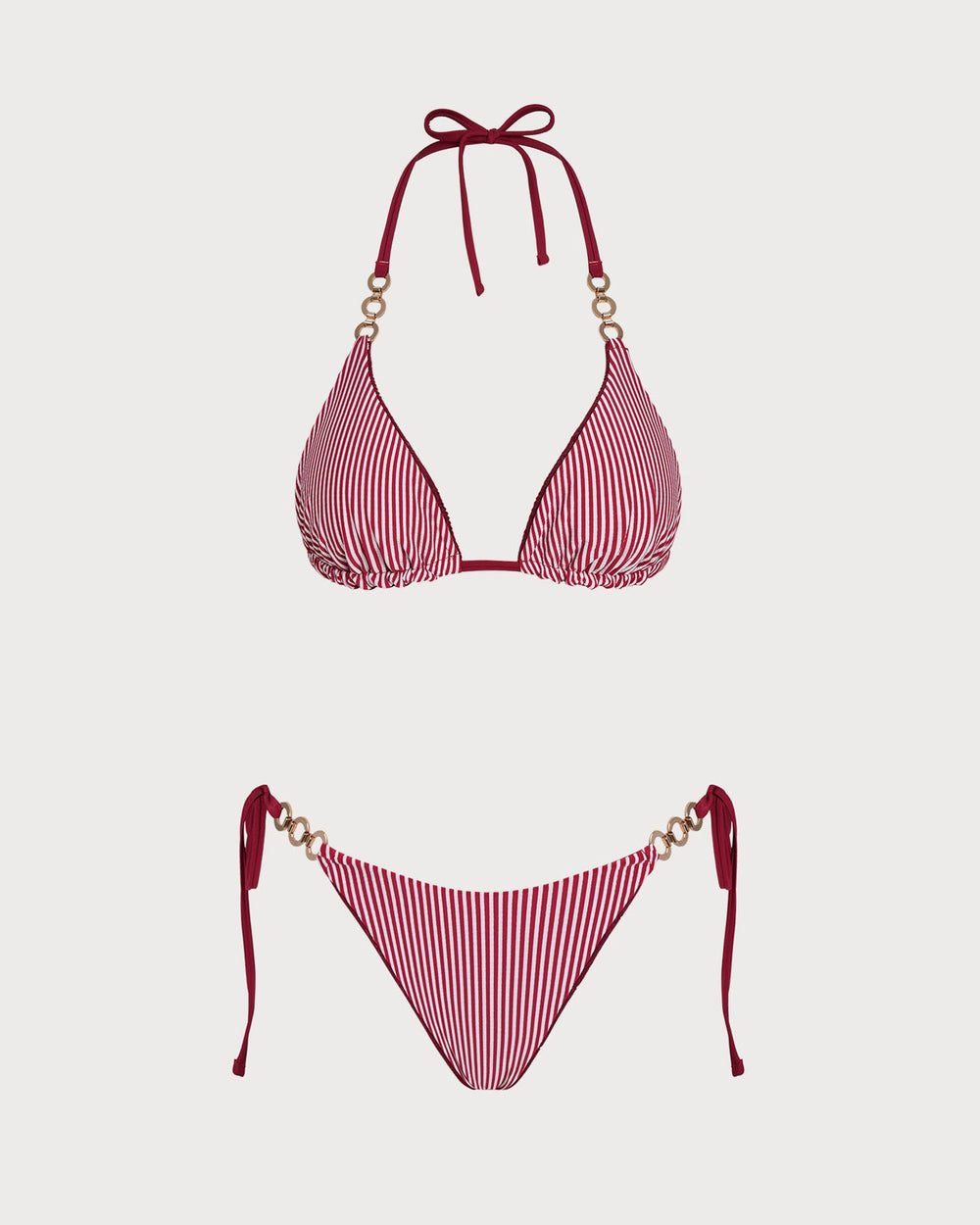 Red Halter Drawstring Reversible Bikini Set