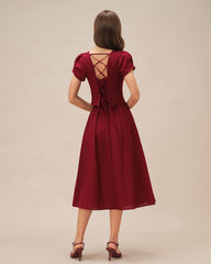 Red Square Neck X Cross Tie Blouse