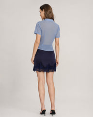 Blue Lace Satin Mini Skirt