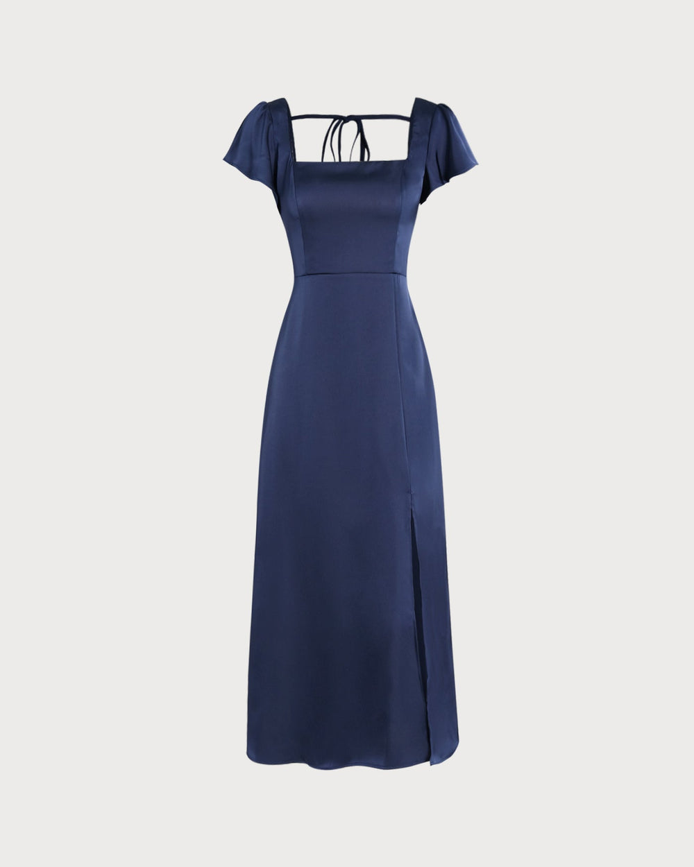 Navy Square Neck Satin Maxi Dress