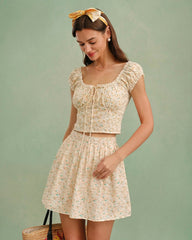 Yellow Square Neck Floral Blouse