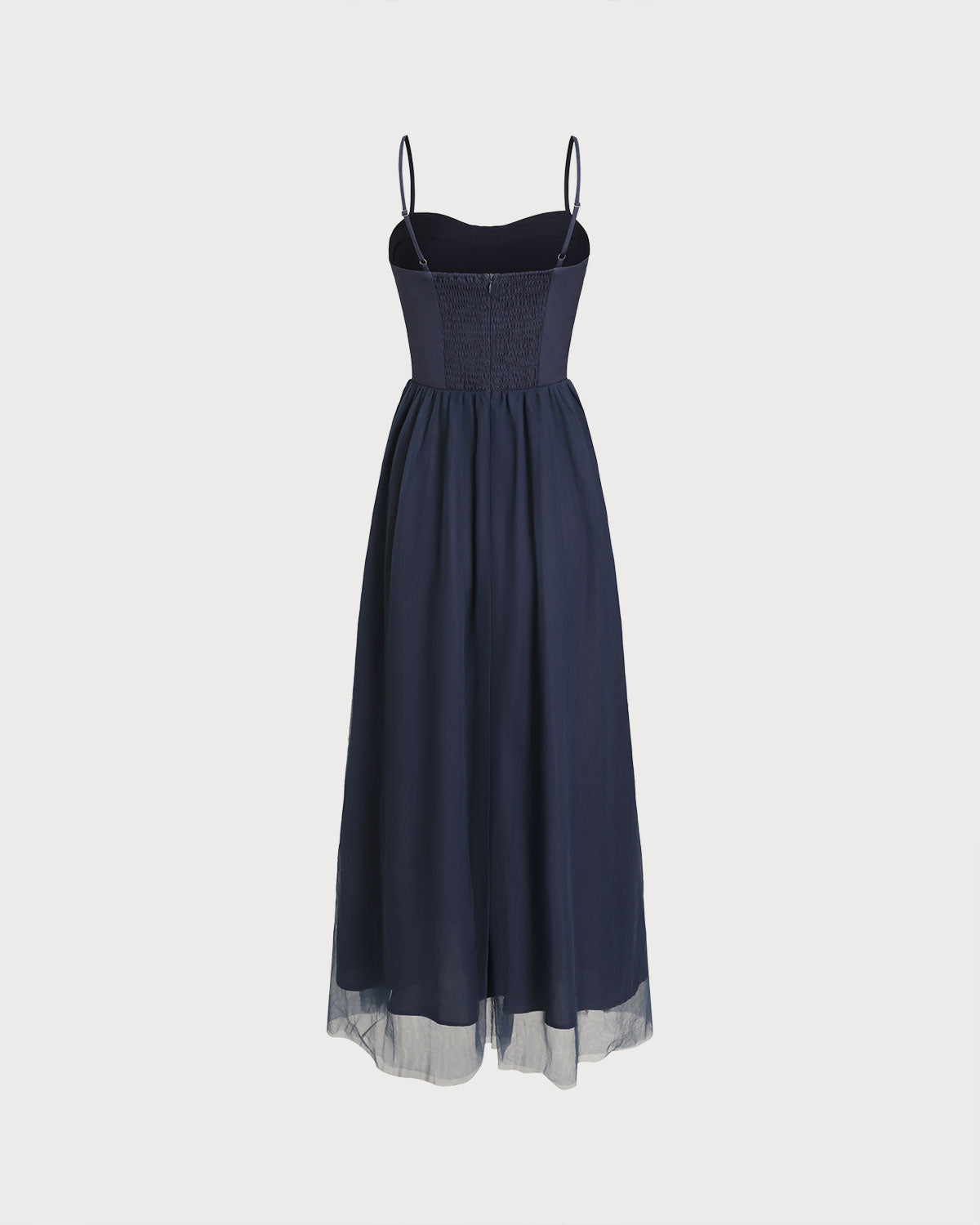 Blue Shirred Flowy Slip Maxi Dress