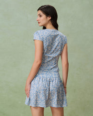 Blue Floral A-Line Mini Skirt