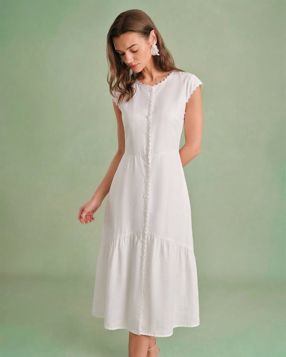 The Solid Color Lapel Midi Dress