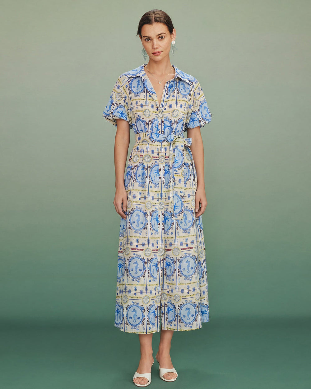 Floral Collar Tunic Midi Dress