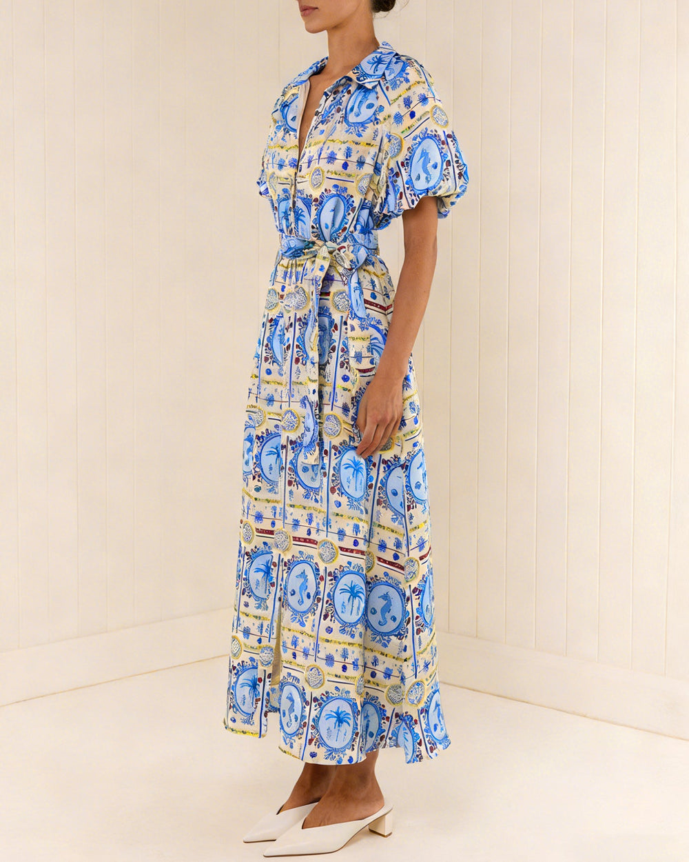 Floral Collar Tunic Midi Dress